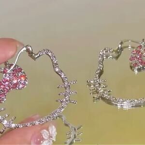 Rhinestone Hello Kitty Clip Earrings